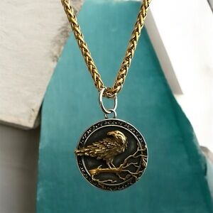 Large Stainless Steel Viking Style Men’s Raven Pendant Necklace